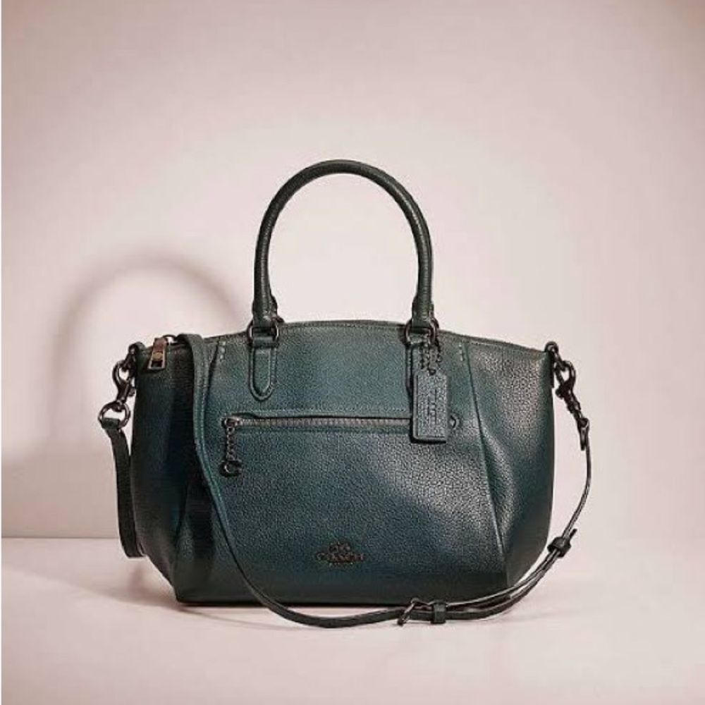 NWOT COACH Elise Satchel Crossbody Bag Pine Green Teal Pebble Leather 79316 - Picture 13 of 15